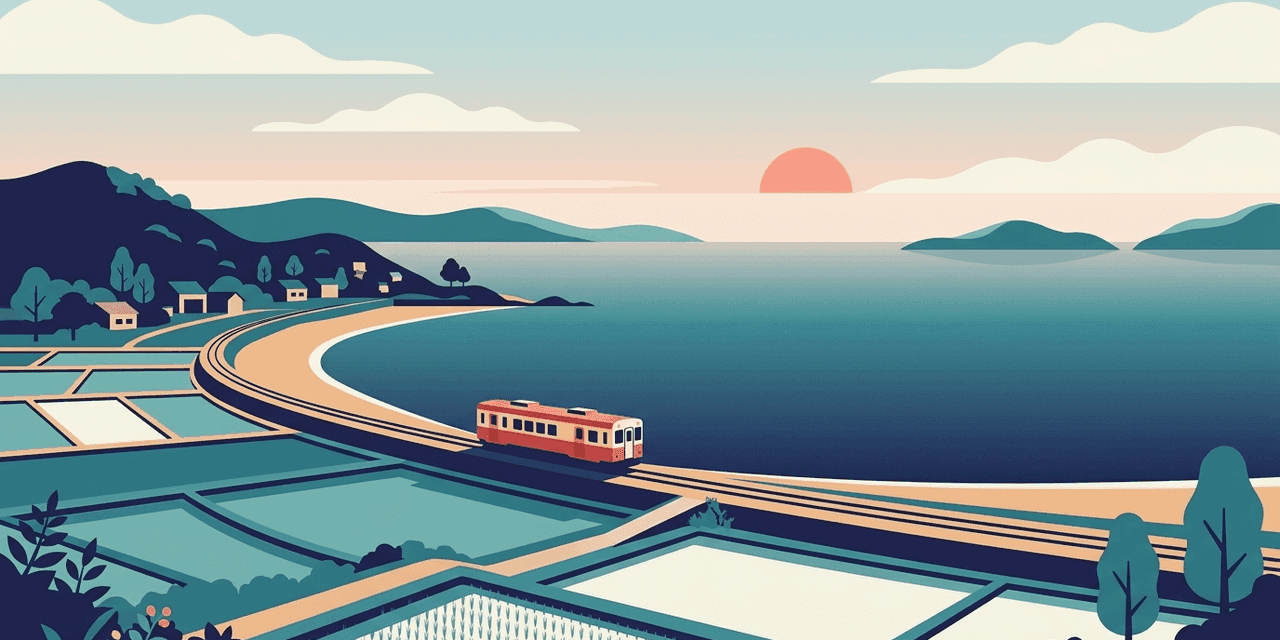 海沿いを走る在来線のイラスト